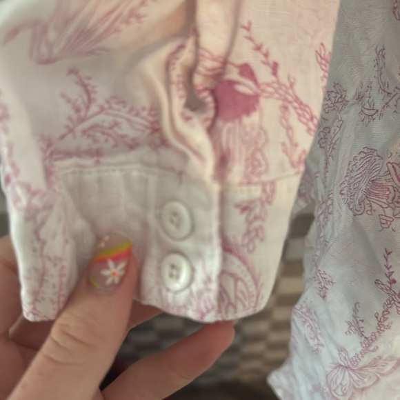 Malvin Linen Floral Long Sleeve V Neck Button up Blouse/ Top Size Large - Picture 14 of 15